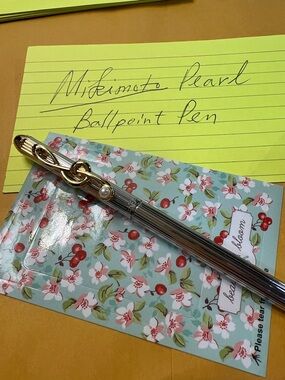 Mikimoto Silver Ballpoint Pen with Gold Accents & Real Pearl , music 🎶 motif